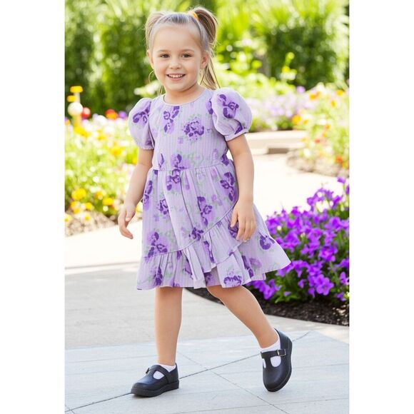 Janie & Jack Purple Floral Print Ruffle Wrap Front Dress Size 2T - Picture 9 of 9
